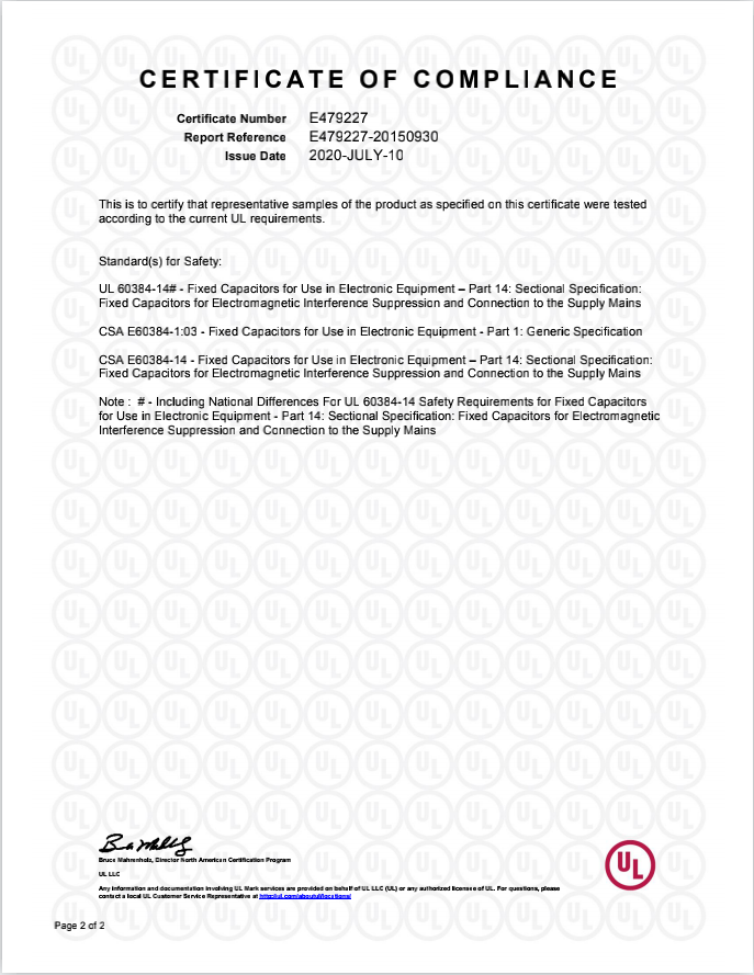 Y capacitor-UL certification E479227